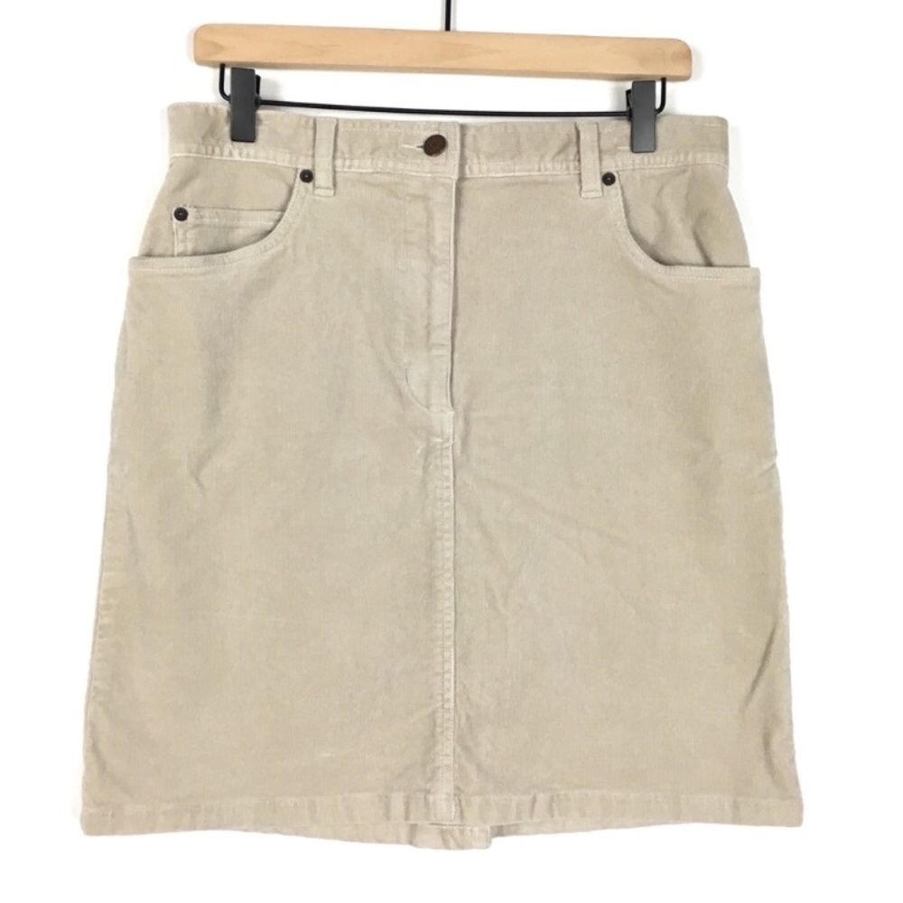 BILL BLASS Skirt Corduroy Ribbed Stretch Tan Beige Minimalist Neutral Size 10